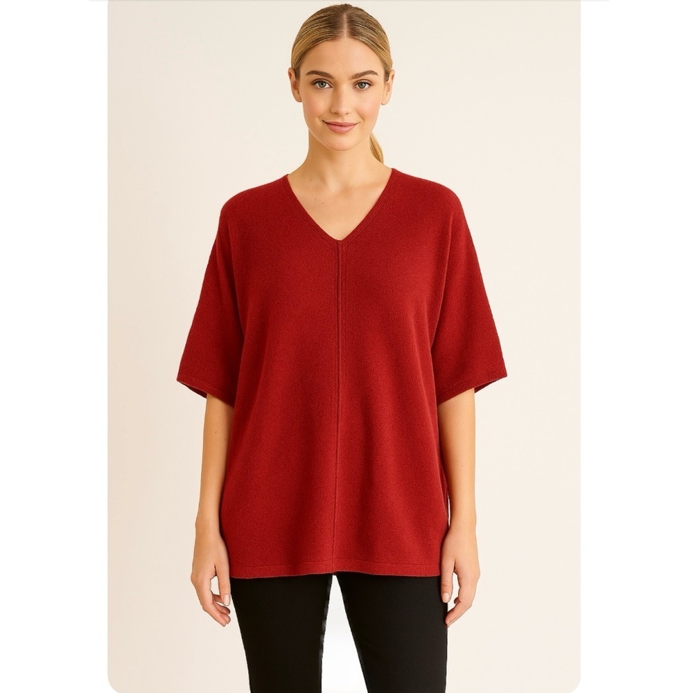 J Jill Cranberry Merino Wool Boho Poncho Sweater Oversized One Size
